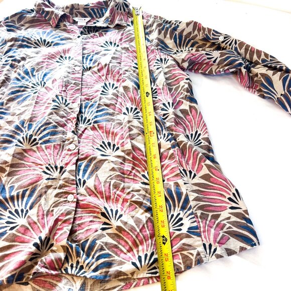 Women's Large Floral Button Up Shirt  3/4 Sleeve Linen Rayon Boho Print Blouse - Picture 7 of 7
